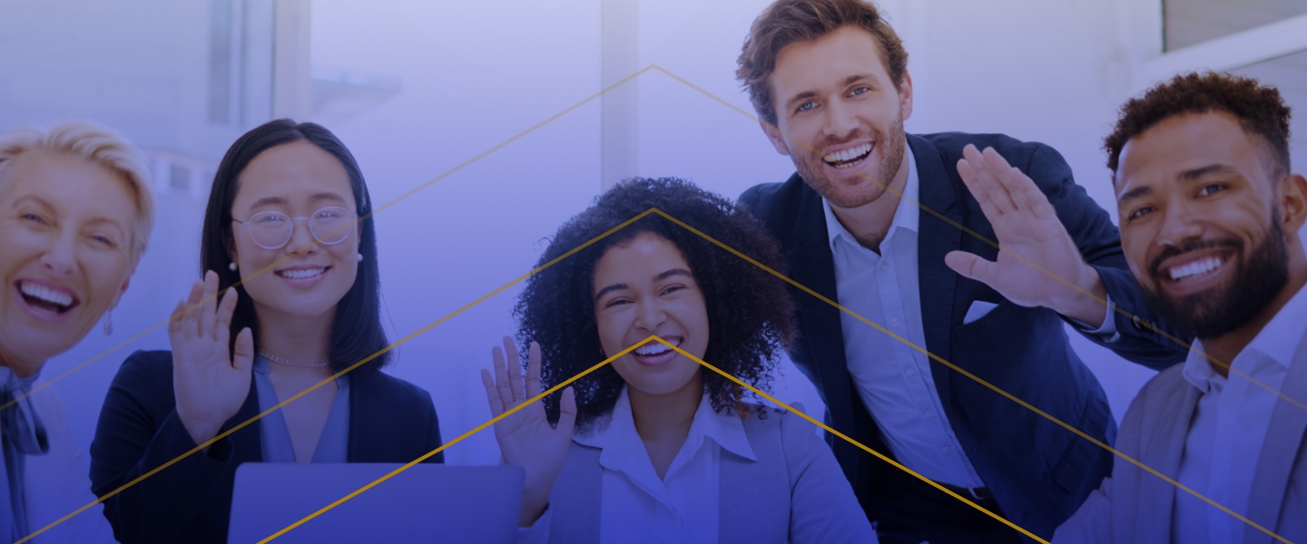 Business people waving